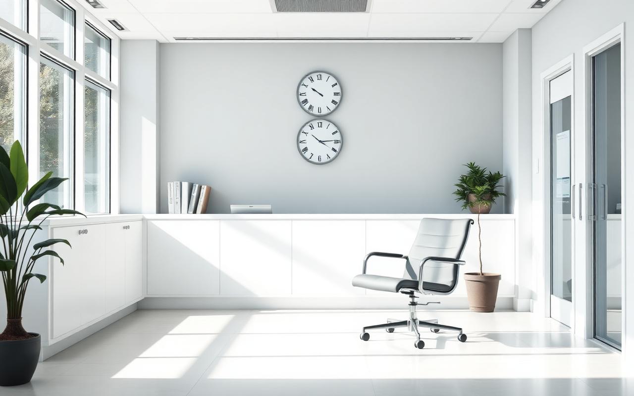 Empty appointment chair in a bright clinic reception