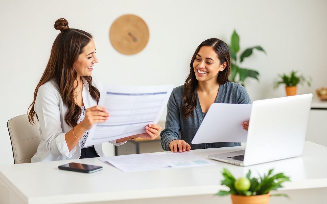 Practitioner presenting a session package plan to a client