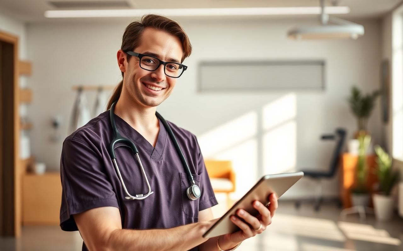 Practitioner reviewing a busy clinic schedule on a tablet
